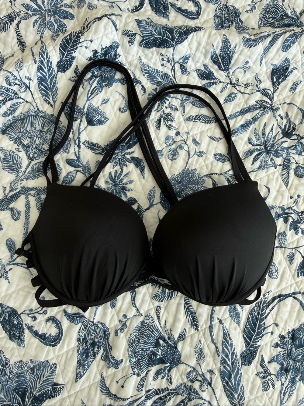 Black Women's Push-Up Bra Swim Suit with Strappy Back